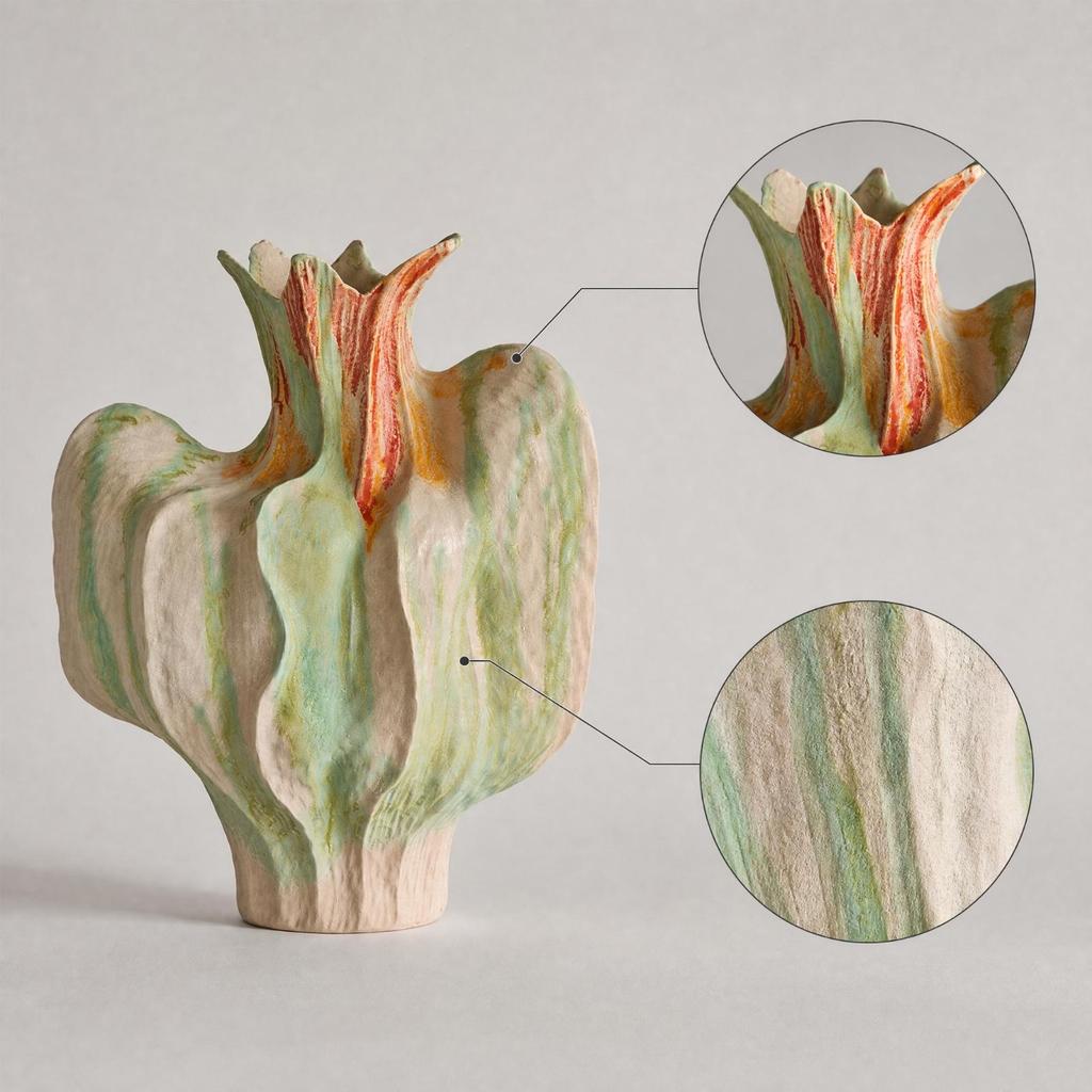 Organic Silhouette Flower Vase Asymmetrical Hand-Painted Textured