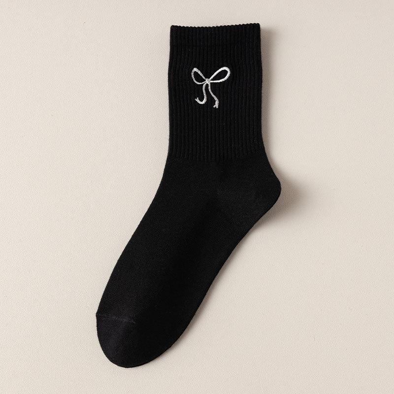 Ladies Spring and Autumn Embroidered Bow-moon Balletted Wind Tube Cotton Socks