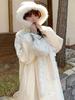 Women's White Wool Hooded Overcoat - Long Sleeve, Loose Fit, 2024 Autumn/Winter