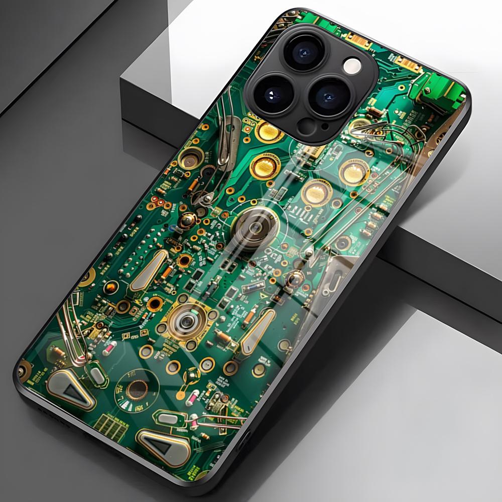 

Advanced Circuit Board Phone Case For IPhone 17 Pro Max 16 15 14 Pro Max 13 11 X Xs Xr 8 7Plus Glass Cover iPhone 14 Pro Max