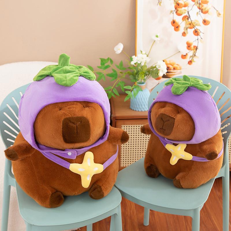 Hat Capybara Eggplant Plush Toy Stuffed Doll Cartoon Home Decoration Kids Gift