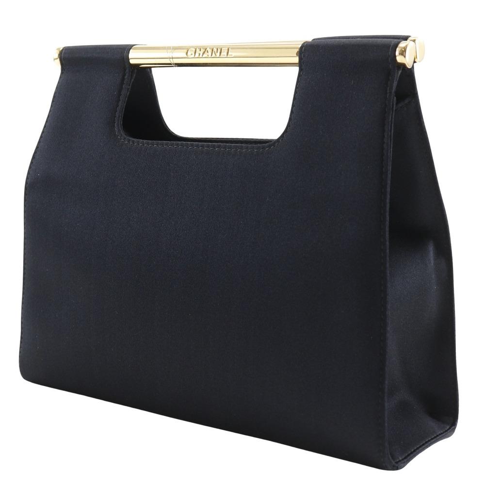CHANEL Party bag Handbag vintage black Satin Women Used