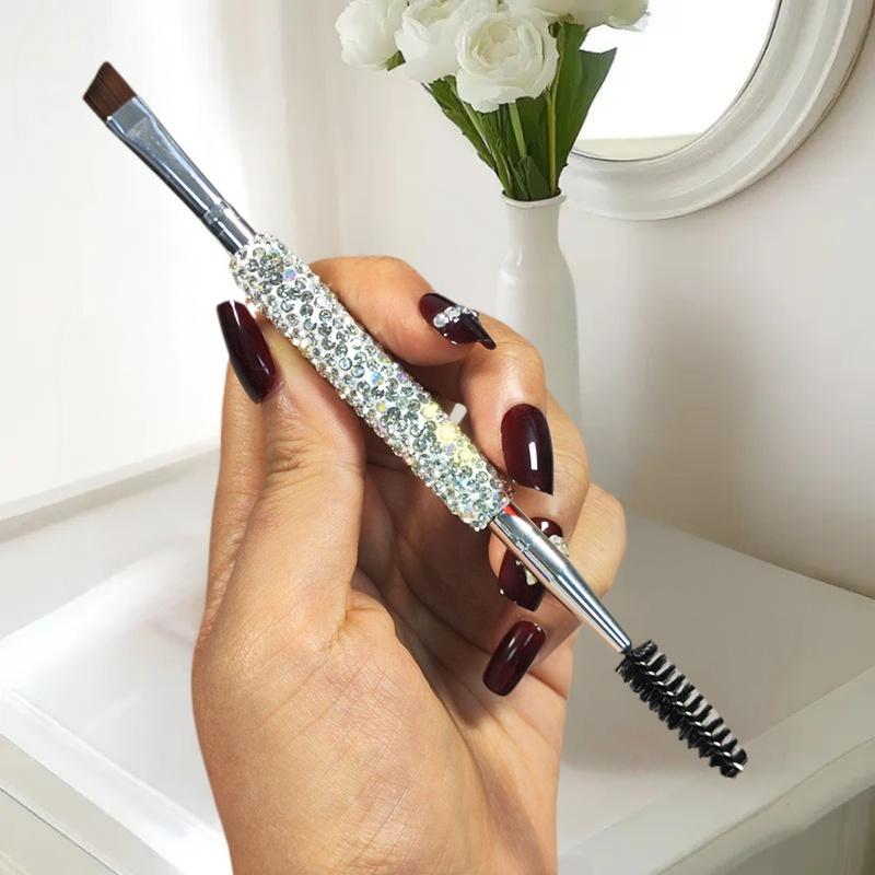 Eyebrow Brush Eyelash Curl Double Head 2-In-1 Makeup Brush Artificial Diamond Travel Portable Multifunctional Tool