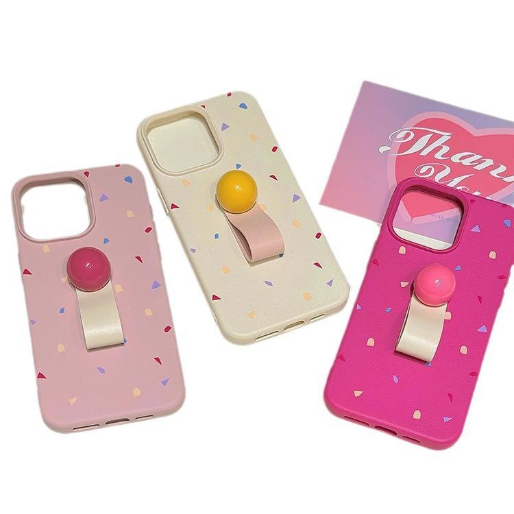 Japanese and Korean Ins Ribbon Ball Ring Buckle Suitable for IPhone 16 Promax Apple 14 Mobile Phone Case 13 New Model