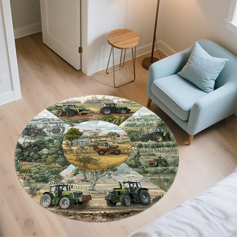 Farm Tractor Pattern Round rug,Carpet Rug for Living Room Bedroom Sofa Playroom Decor,Non-slip Floor Mat,Holiday Gifts and Birthday Gifts.