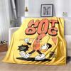 Vintage Cartoon Pizza Character Flannel Blanket Red Checkered Border Soft Fleece Throw For Food Lover Bedroom Sofa Home Decor