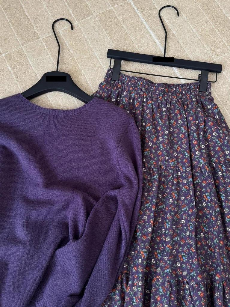 Women's Autumn 2025 Elastic Waist Floral Print Midi Skirt - Soft, Loose, Versatile Over-the-Knee Skirt