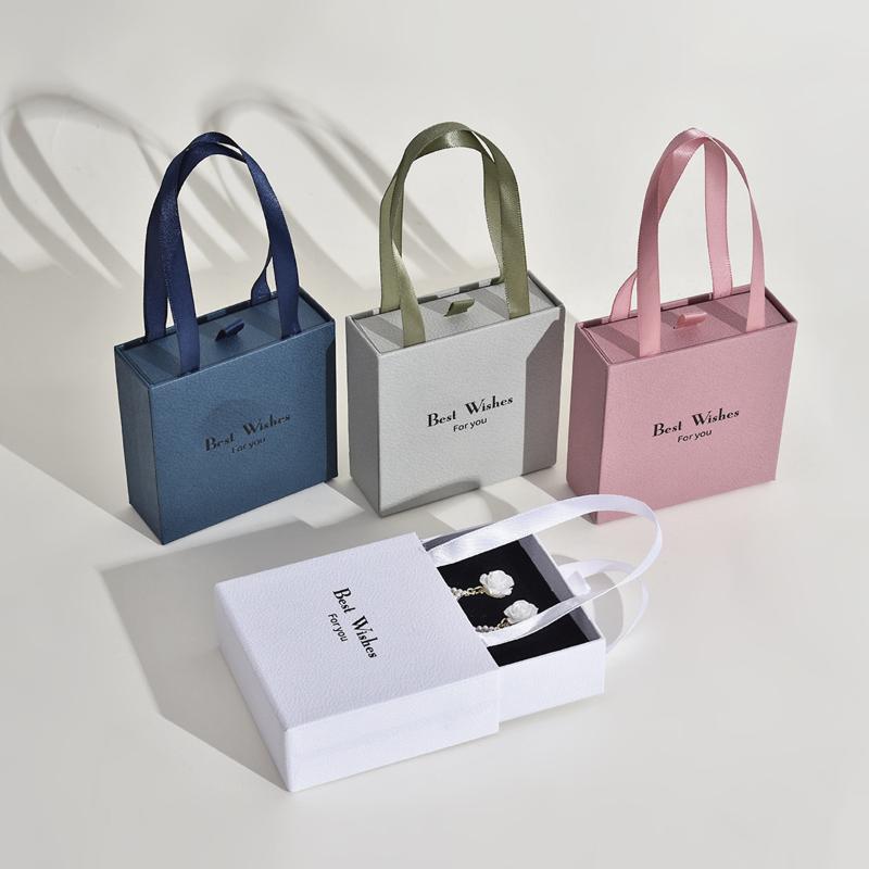 Handheld Jewelry Box Paper Pull-Out Drawer Jewelry Case Travel Portable Ring Earrings Necklace Gifts Packageing Storage Boxes