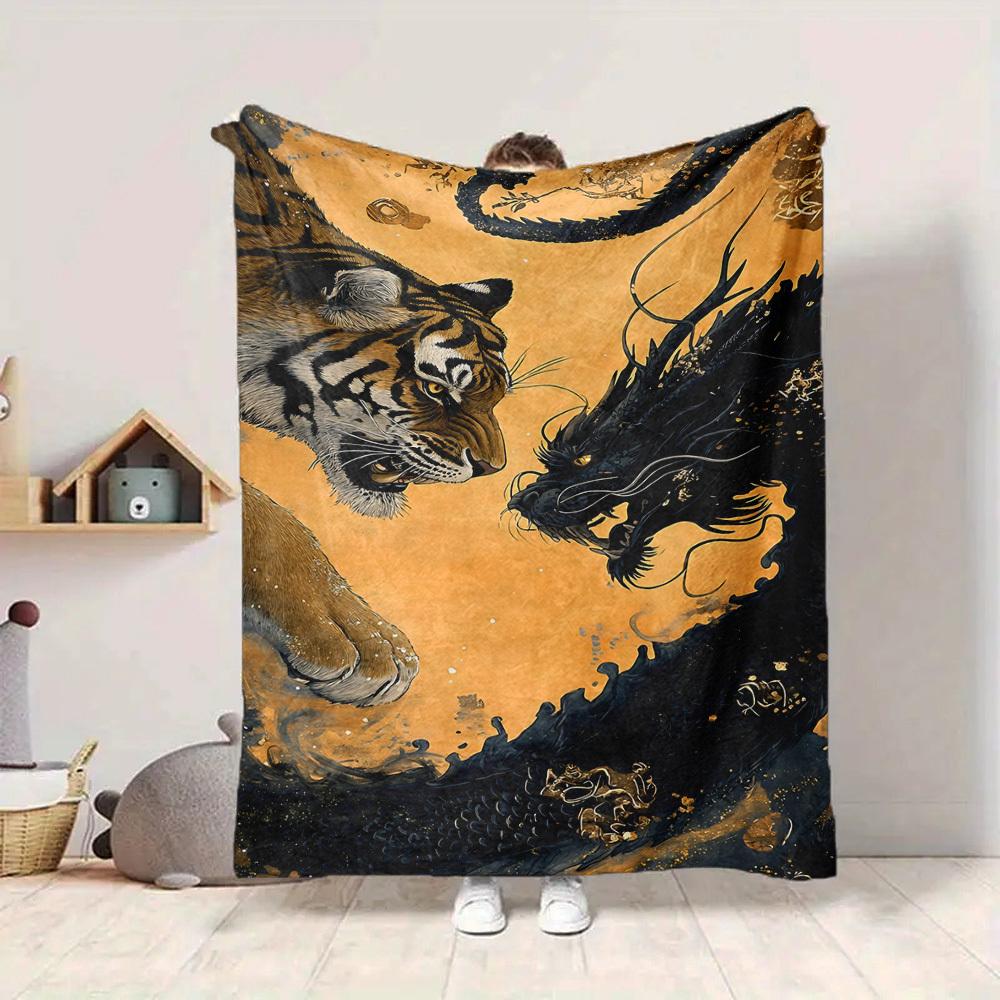 1pc Tiger Dragon Artwork Blanket - Perfect Gift for Birthdays, Christmas & Halloween- Soft, Warm & Versatile Yy250909134