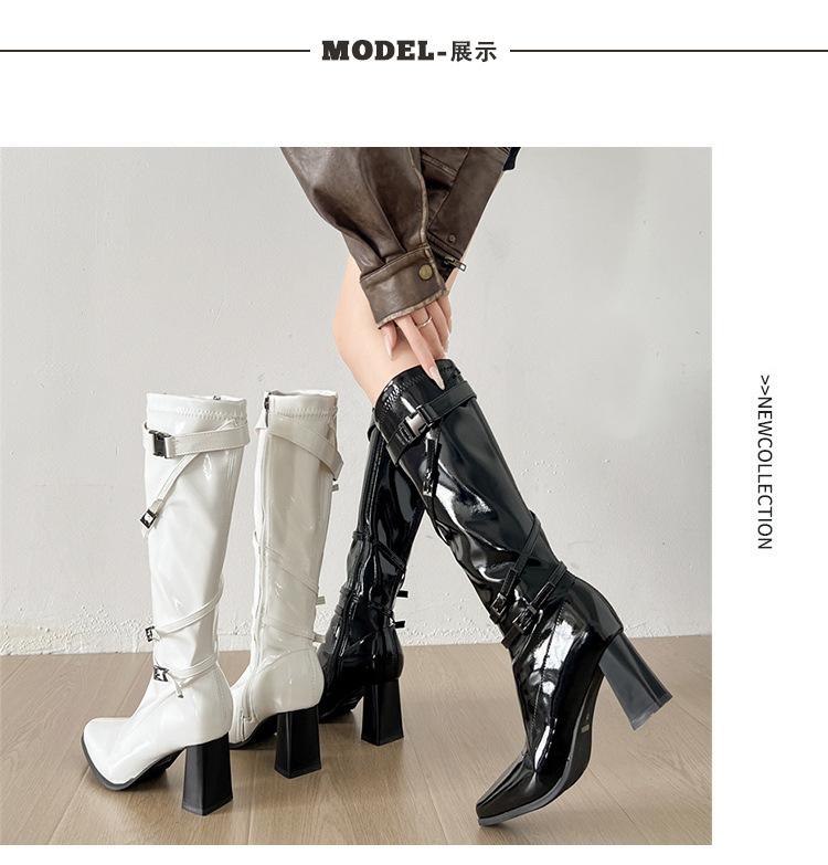 Queen Fan White Retro Pointed Thick High Heel Western Cowboy Boots Women's 2025 New Summer Skinny Knight Boots