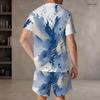Men Plus Size Colorful Printed Round Neck Short Sleeve Top And Pocket Shorts Two Piece Set