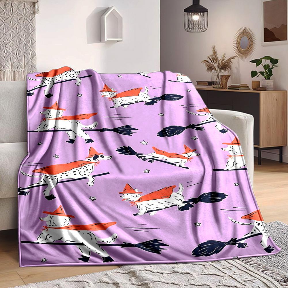 1pc Halloween Dogs Print Blanket Lightweight Flannel Throw Blanket For Sofa, Bed, Living Room, Office, Outdoor Travel, Camping