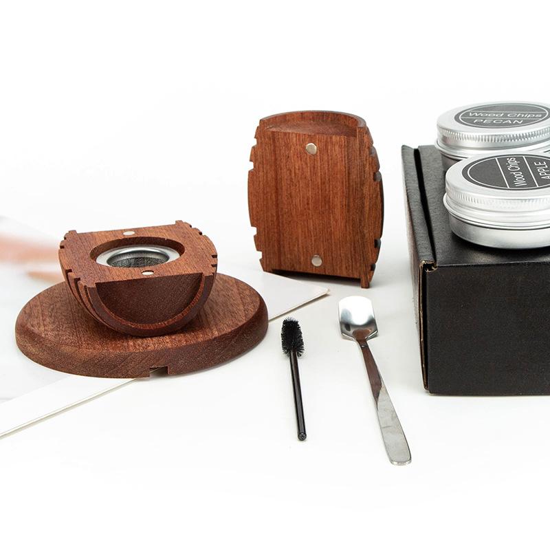 Cocktail Smoker Kit with Apple Cherry Oak Pecan Wood Chips Whiskey Wooden Smoked Wood Hood Smoker for Bar Drinks Kitchen Tools