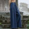 Women's Plus Size Zen Style Elastic Waist Cotton Linen Wide-Leg Pants, Up To 220 Jin, for Spring/Autumn