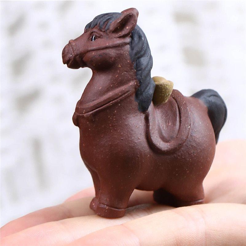 A34R Lucky Figurine In Purple Clay-Handmade Zodiac Horse For Tea Pet For Tea Enthusiasts