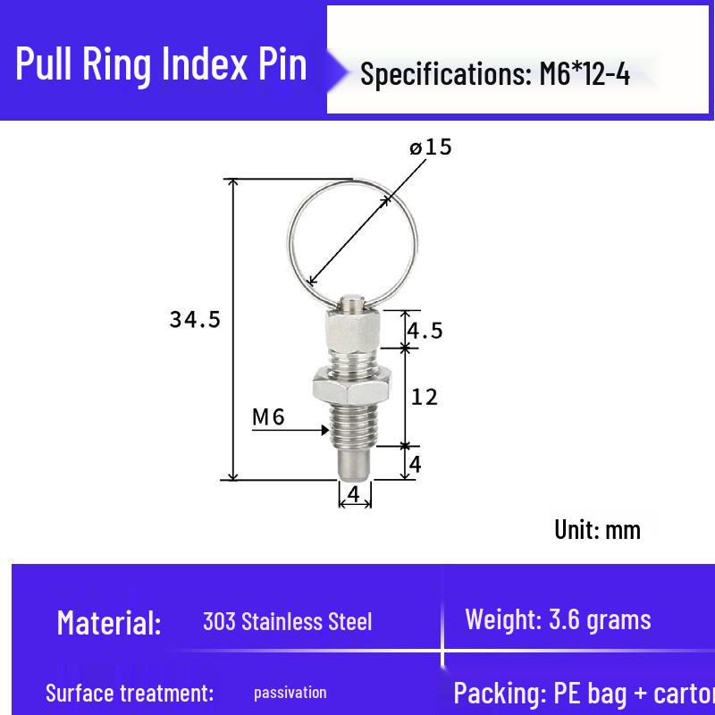 Stainless Steel Self-Locking Pull Ring Pin with Knob and Plunger Spring for Indexing and Locating