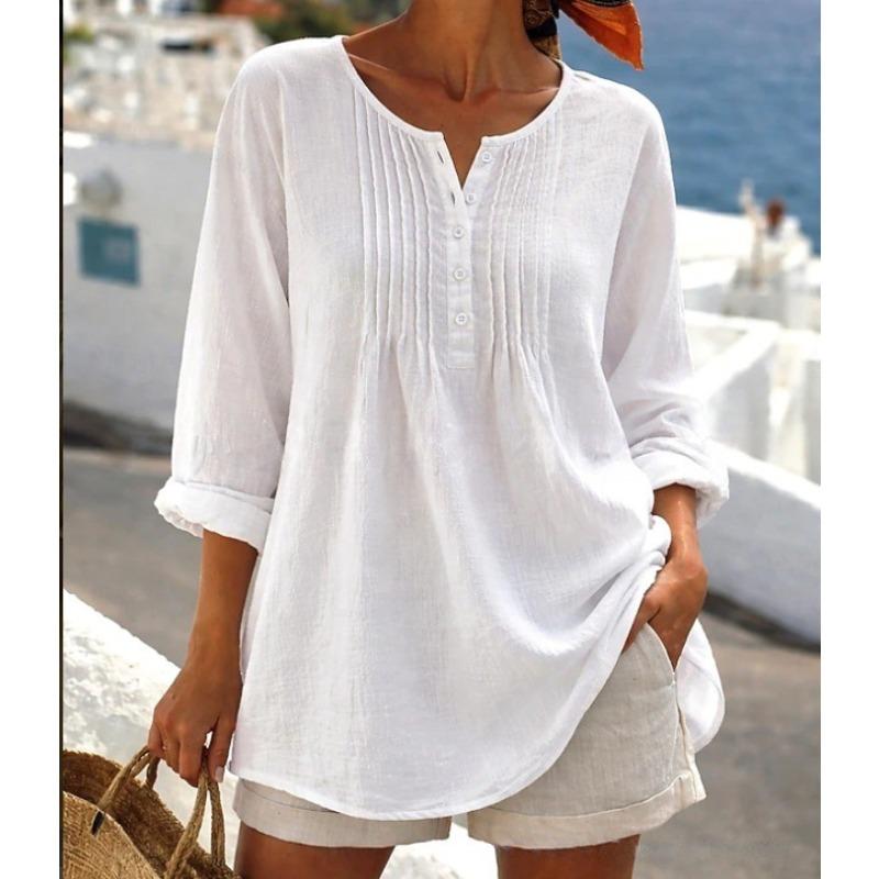 JPNTKY Women's Fashion Casual Solid Color Print V-Neck Long Sleeve Blouses & Shirts