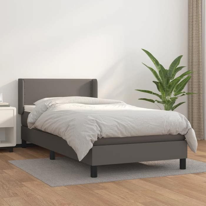 3130689 vidaXL Lit à sommier tapissier avec matelas Gris 80x200 cm Similicuir