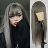 Długie proste wino czerwone czarne szare różowe peruki z grzywką syntetyczne peruki do włosów dla kobiet peruki żaroodporne peruka do cosplay