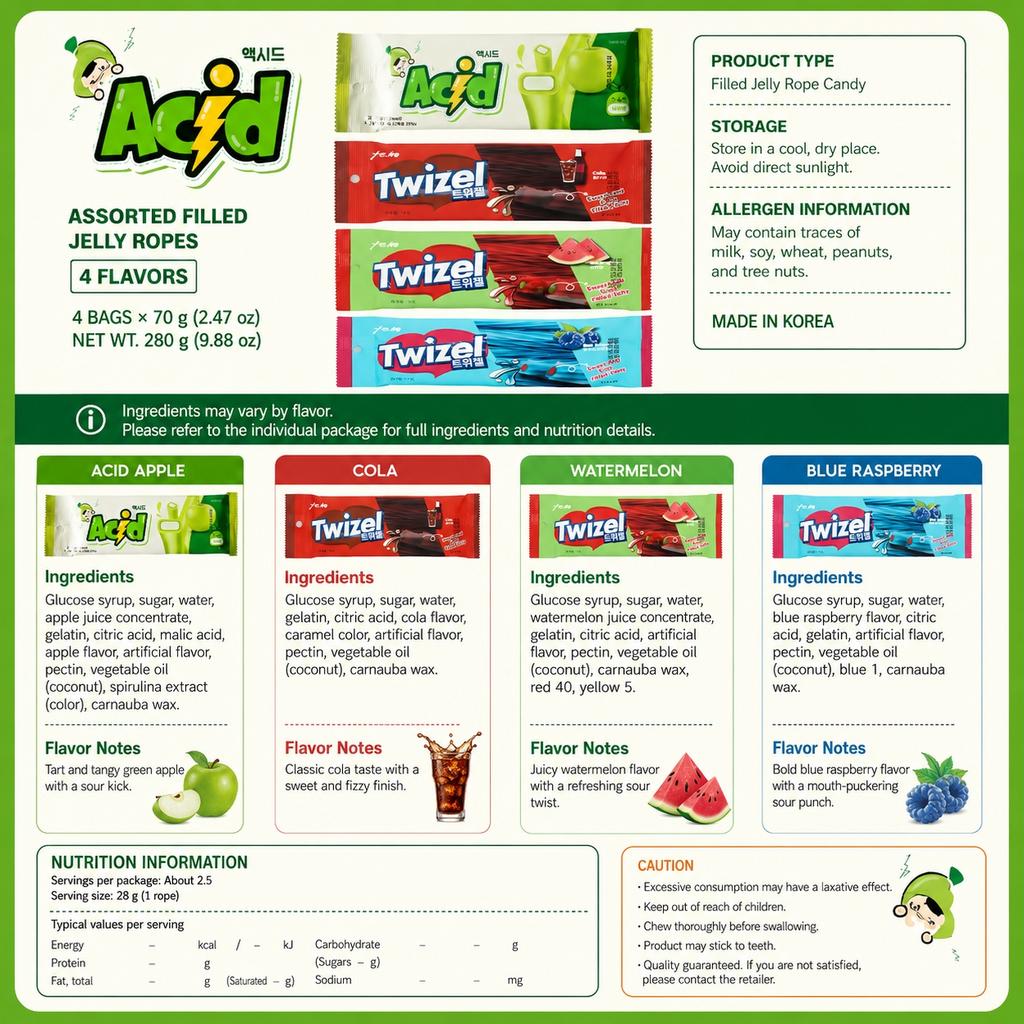 YEM Lange Gevulde Snoepjes 70g, 4 smaken | Zoete Rijke Vulling Smaak, Kauwbare Textuur, Handige Snack