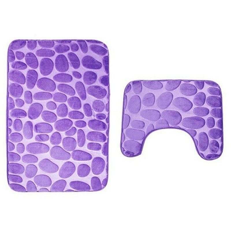 Pebble Pattern Non-slip Bathroom Carpet 2-piece Toilet Floor Mat Shower Mat Room Comfortable and Washable