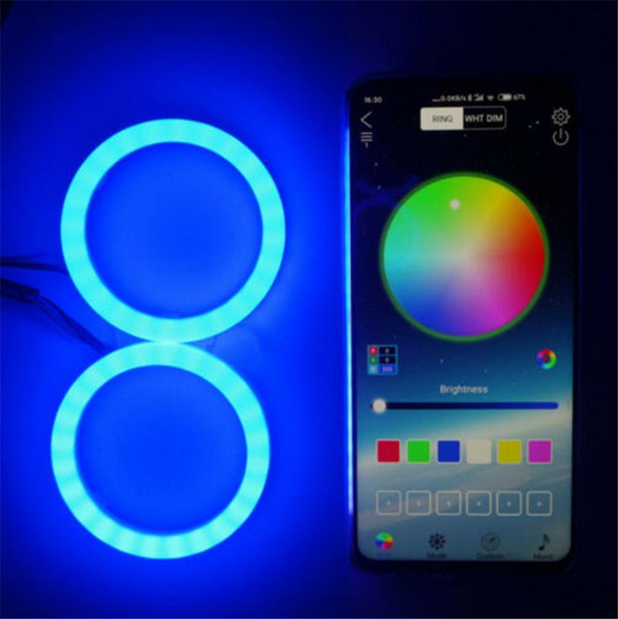 2PCS LED Angel Eyes Lights RGB APP Bluetooth Halo Rings For Car Motorcycle Truck