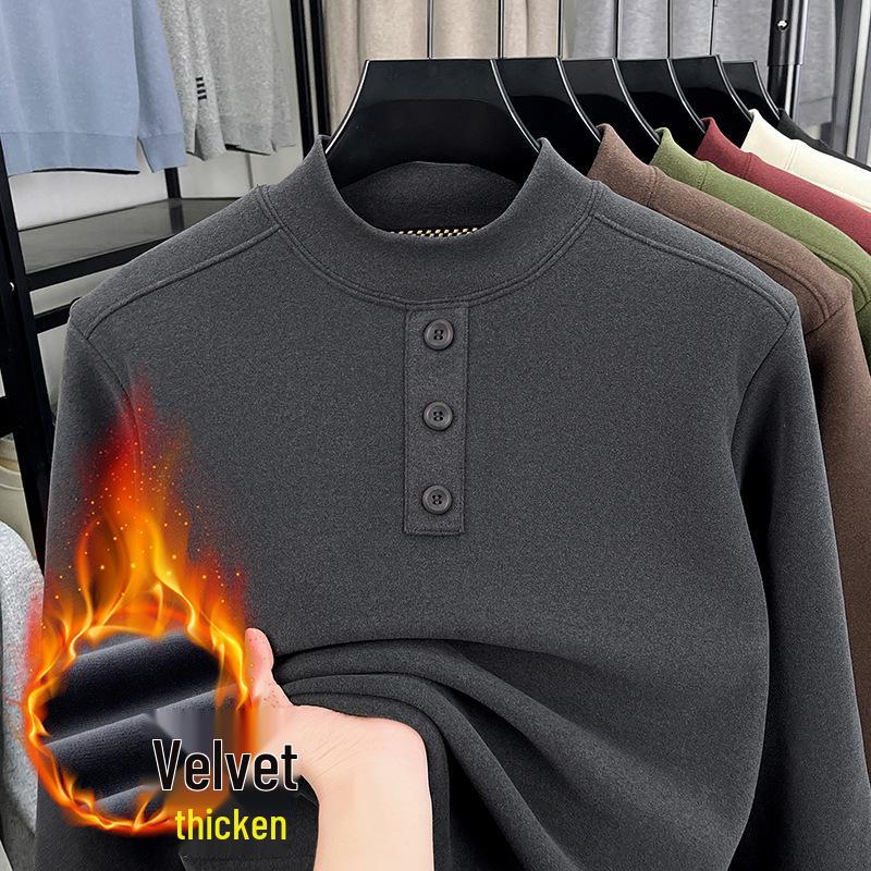 Winter 2025 Herren Plus Samt Verdicktes Sweatshirt - Halbhoher Kragen, Rundhals, Lässige Warme Basisschicht.