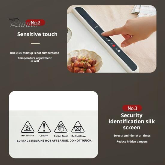 Food Warming Mat Silicone Electric Warming Tray with 3 Level Temperature Quick Heating Anti-Scalding Edges Foldable Buffet Hot Plates Heat Pad for