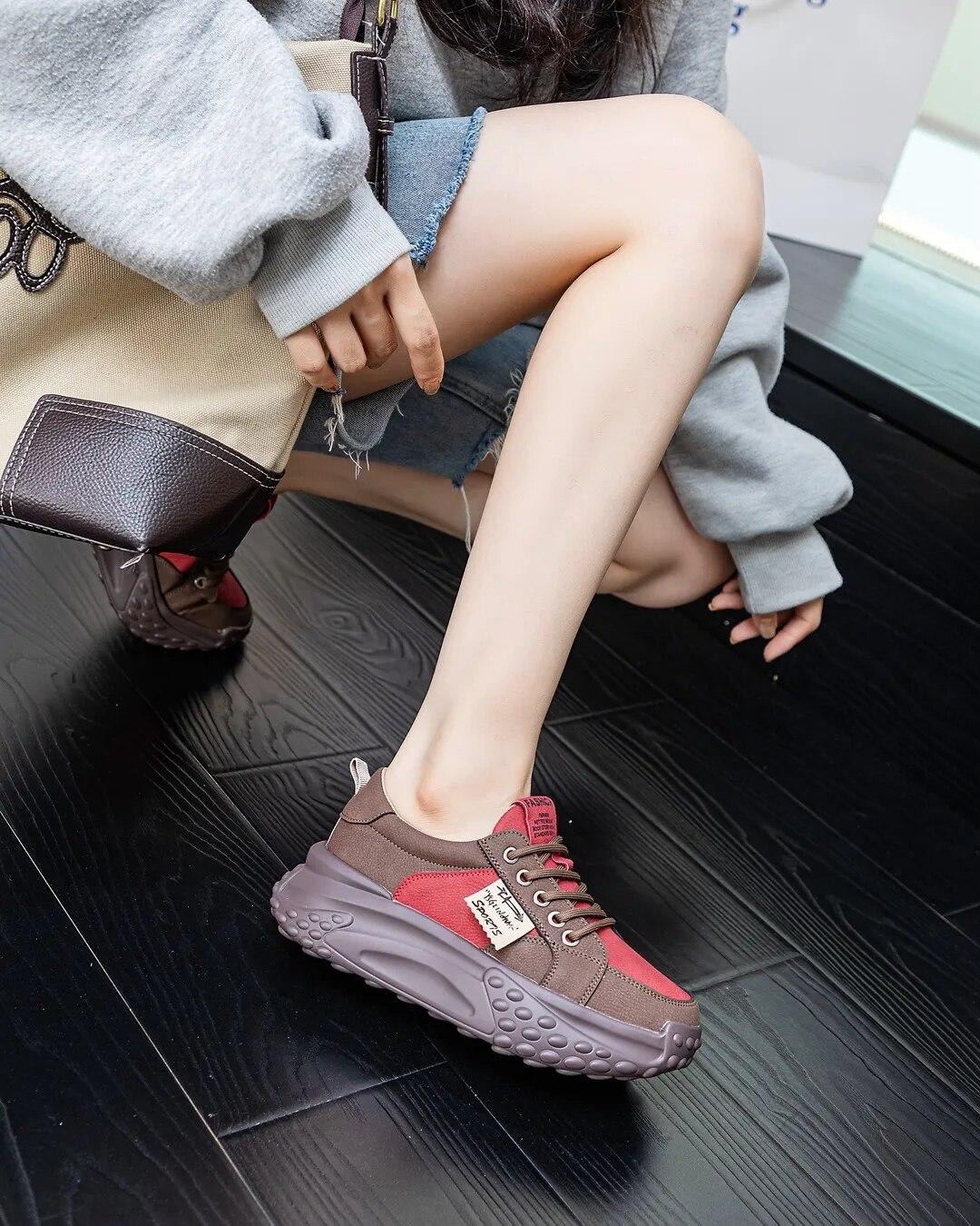 Fujin 6 см замшевые повседневные массивные кроссовки из натуральной кожи на платформе вулканизированная танкетка разноцветные женские удобные туфли-лодочки модная женская обувь 39 4980₽