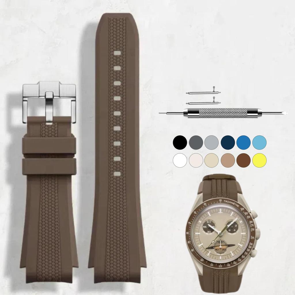 SigneMetu 20mm Omega Klocka Snabbkoppling Silikonrem för Omega och Unisex Band, X, Swatch, MoonSwatch, Speedmaster, (Brun)