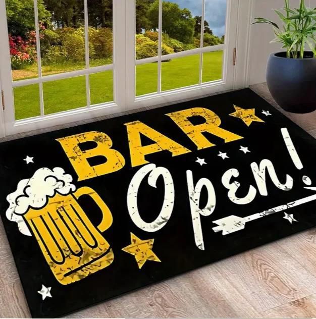 The Beer Welcome Mat Themed 'bar Open' Features Anti Slip Design Living Rooms Kitchens Dining Rooms Terraces Cafes Home Decor