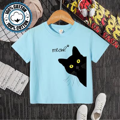 Sommer kinder baumwolle Schwarze Katze T-shirt Jungen mädchen casual kurzarm jugend casual blazer 100% baumwolle T-shirt