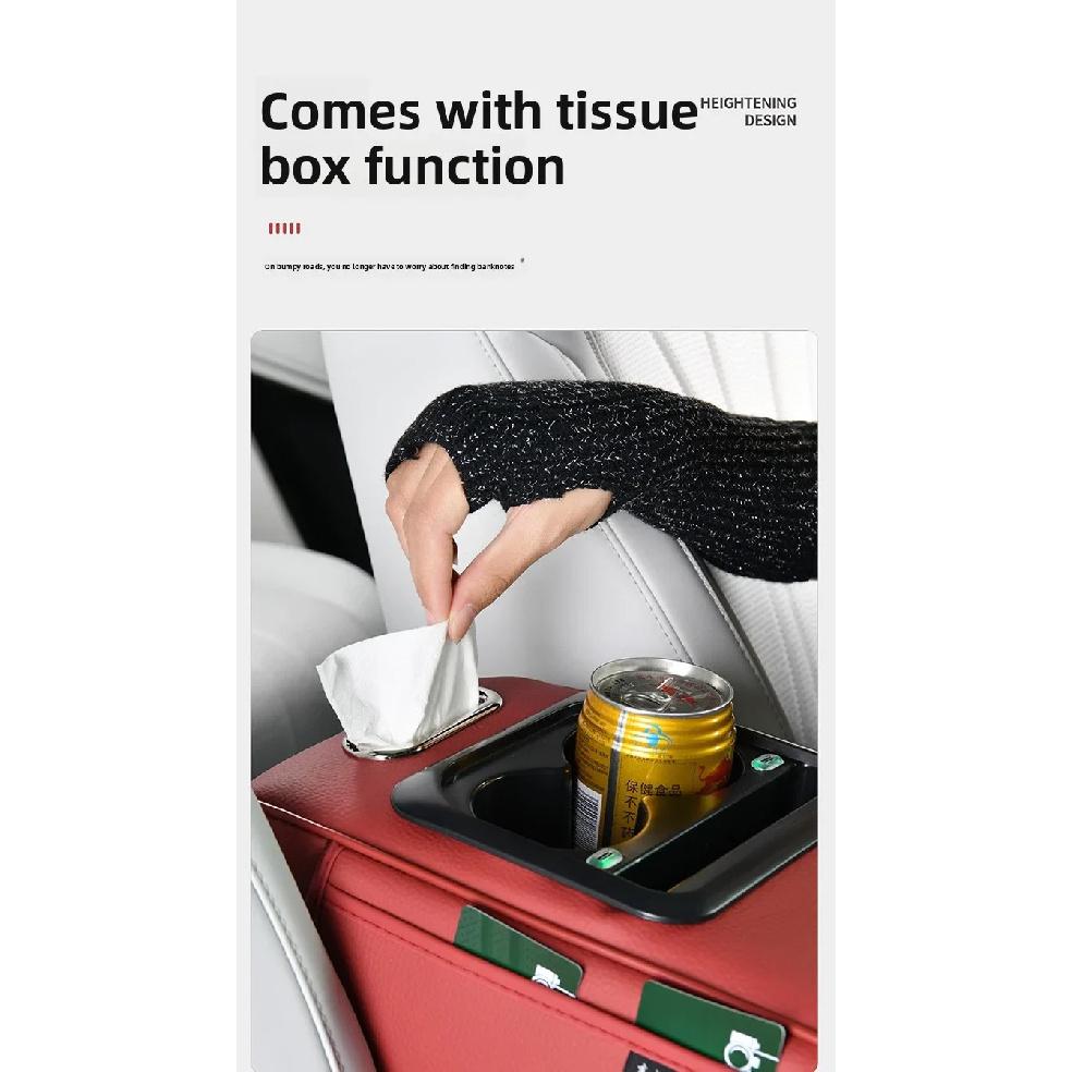 Multi-Function Car Armrest Box with USB Port - Storage Booster Pad Center Console Tissue Box And Water Cup Holder for Vehicle