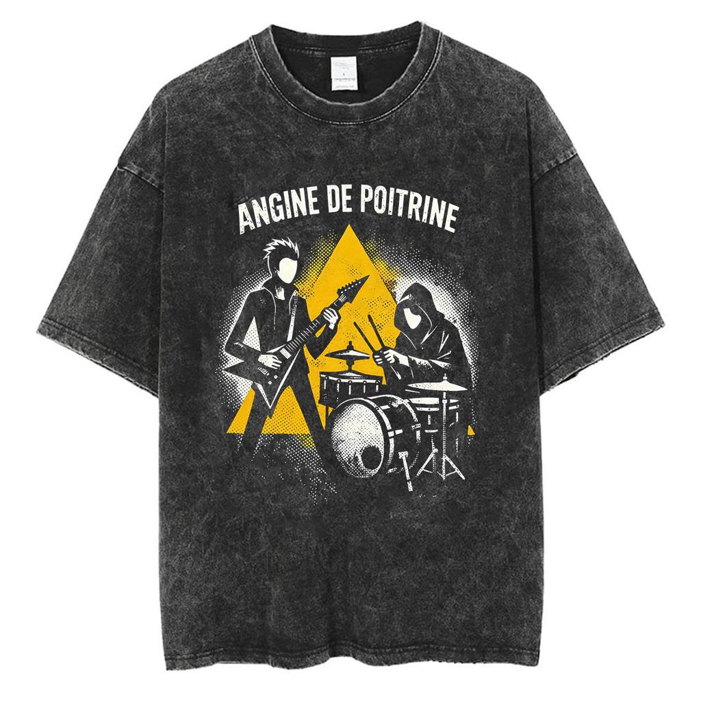 Rock Band Angine De Poitrine Vintage Washed T Shirts Mens Women Fashion Gothic Short Sleeve Tshirt Punk Hip Hop Clothing Tees
