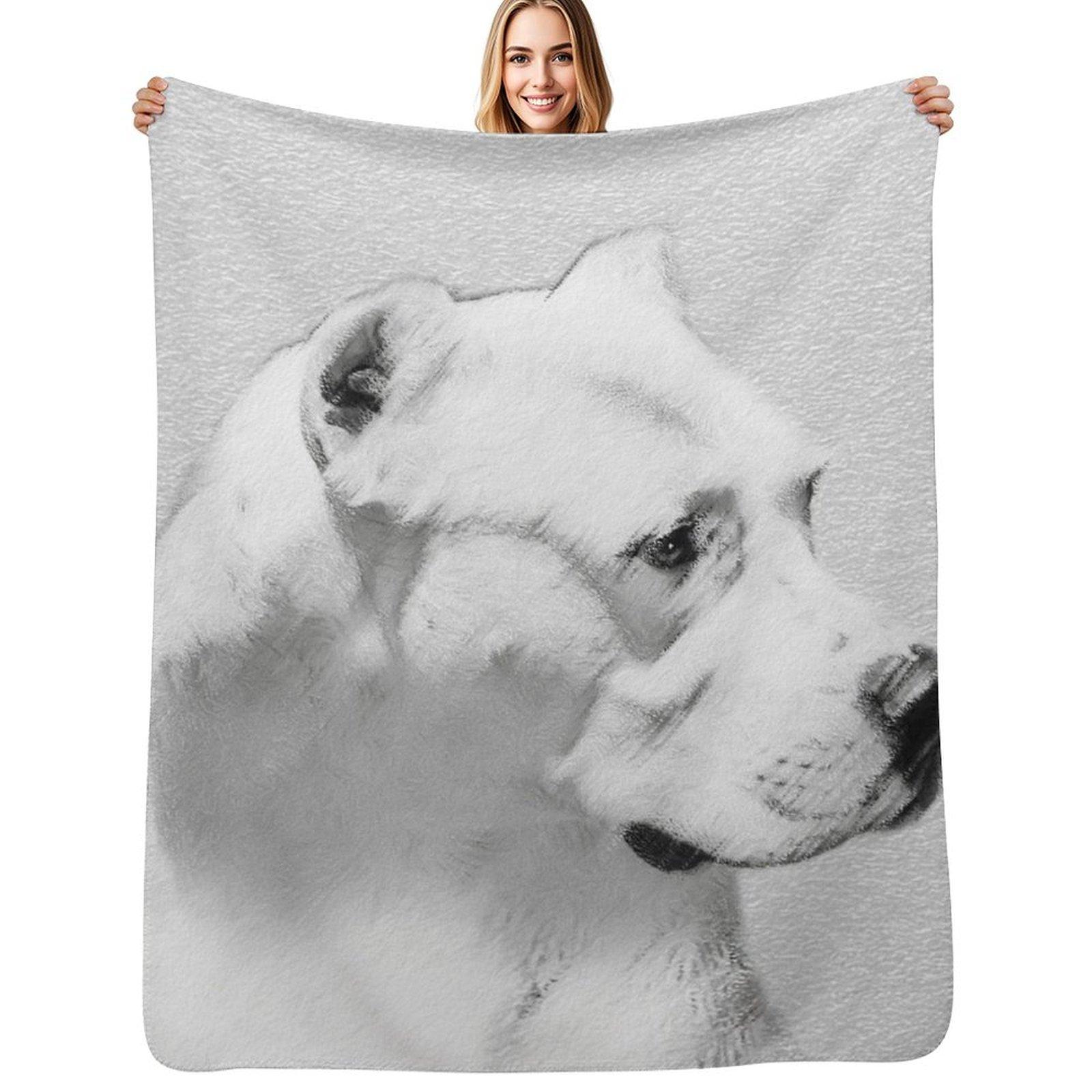 Dogo Argentino Throw Blanket Air Conditioner Soft Blanket for Office Home Size: 75*100cm, Weight: 230 GSM
