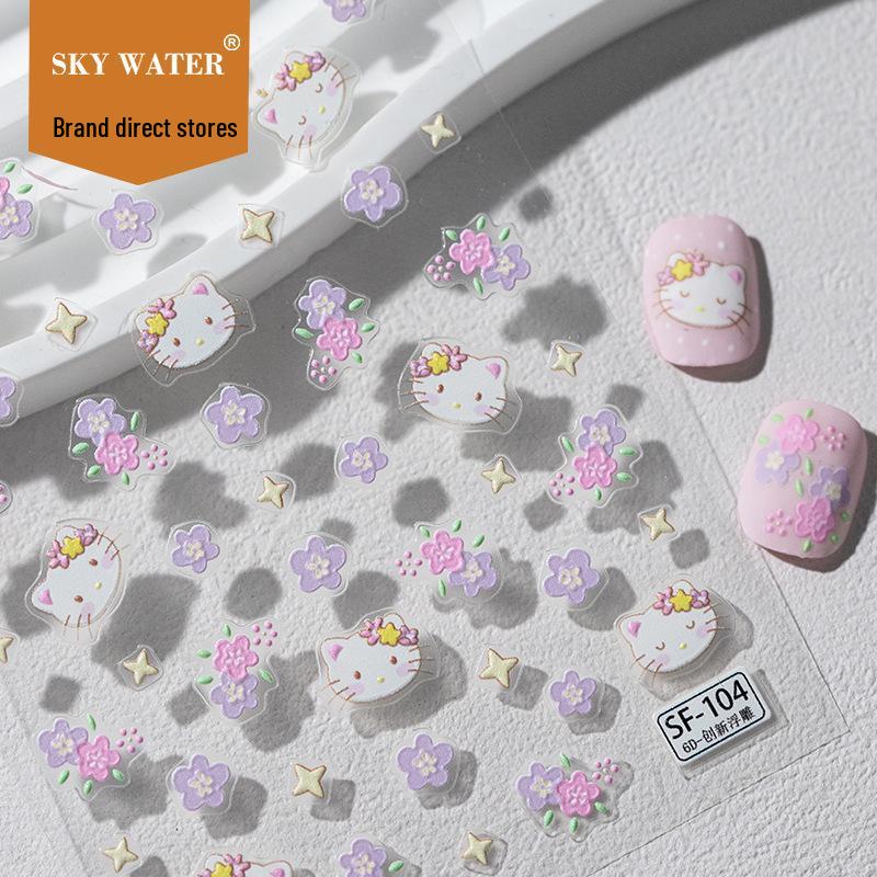

SKY Sanrio Kitty Japanese Nail Art Stickers: Cute Flowers, Stars, and Plants for DIY Decor on Phones or Glasses Cases.