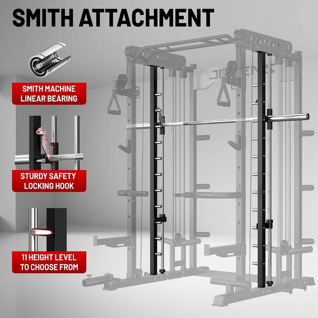Smith Machine for Home Gym, Multi-Function M12 Power Cage with Cable Crossover System, Squat Rack with Smith Bar, Customized