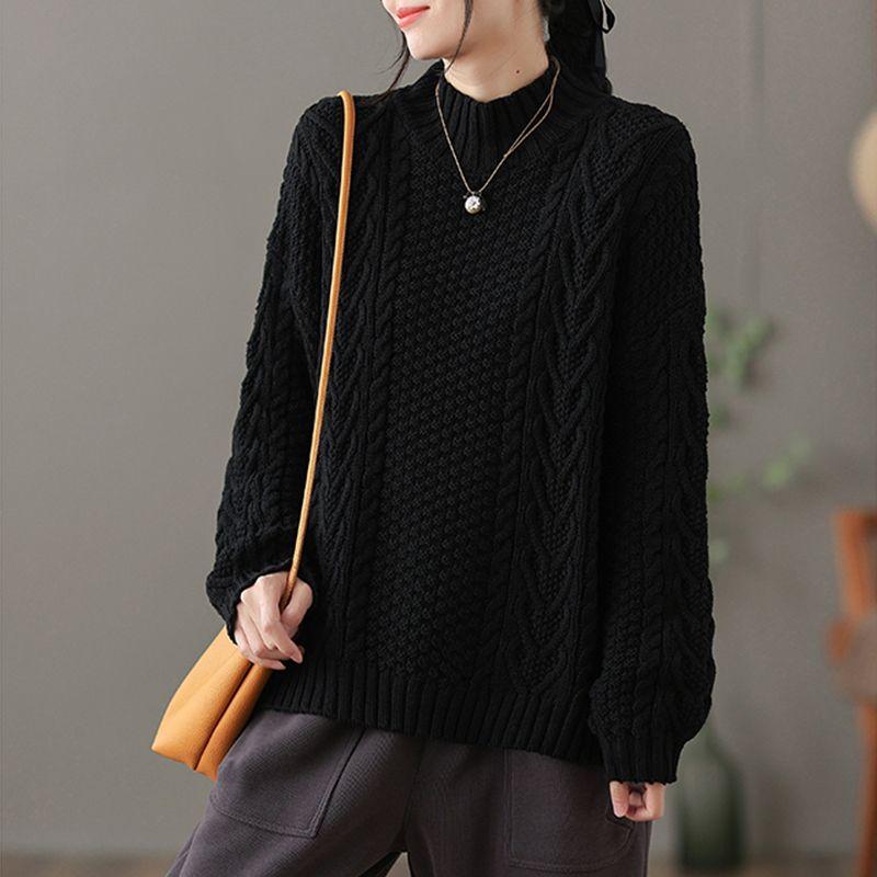 Plus Size Women's Autumn Winter Knitted Sweater Loose Half Turtleneck Loose Bottoming Shirt Pullovers