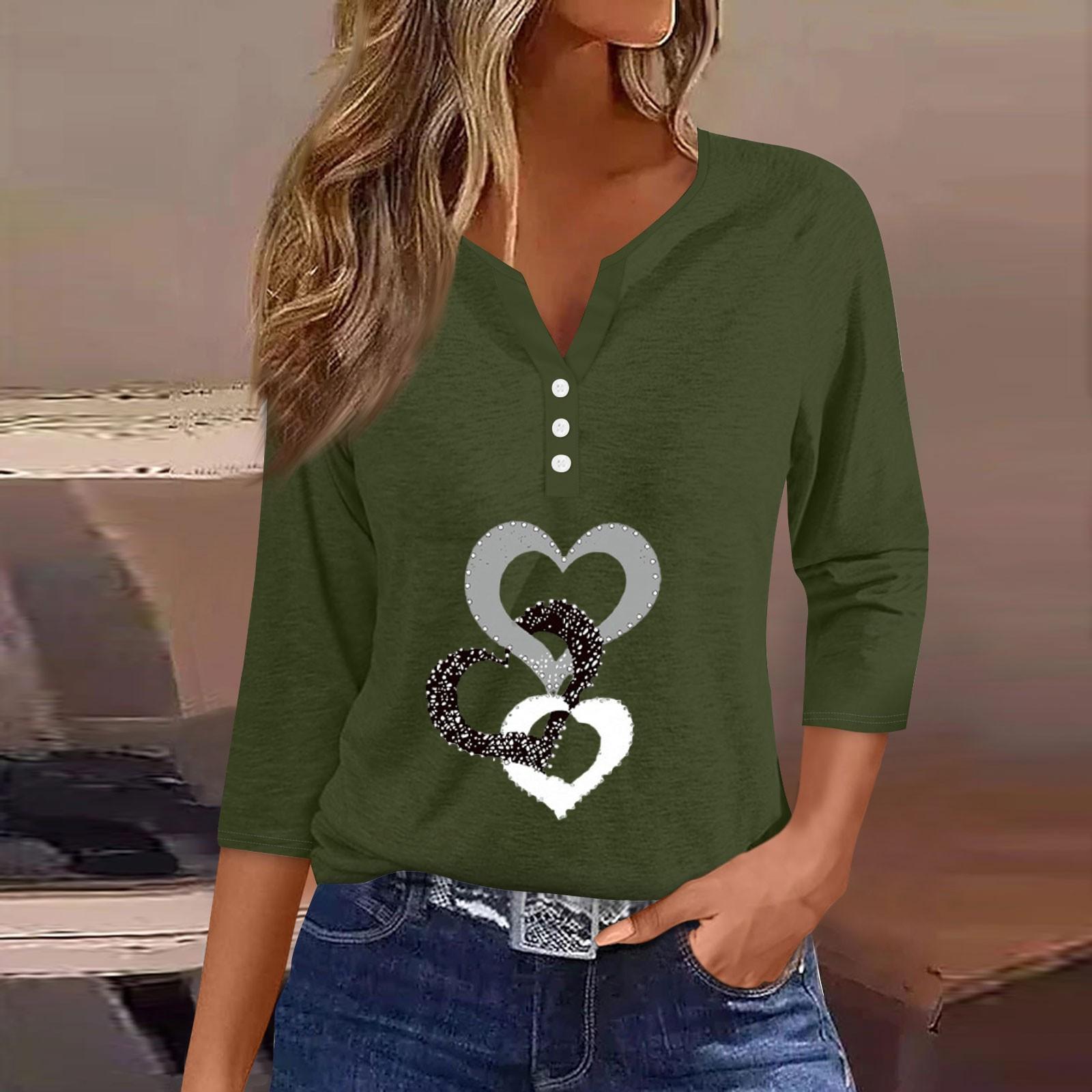 

Жен. Футболка Футболка С принтом Пуговицы Рукав 3/4Ежедневно Выходные Мода Классический Топ с v-образным вырезом Обычный S зелёный