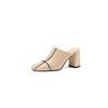 Fashion Women's New Summer European and American Leather Square Headed Thick High Heel Large Size Baotou Slippers