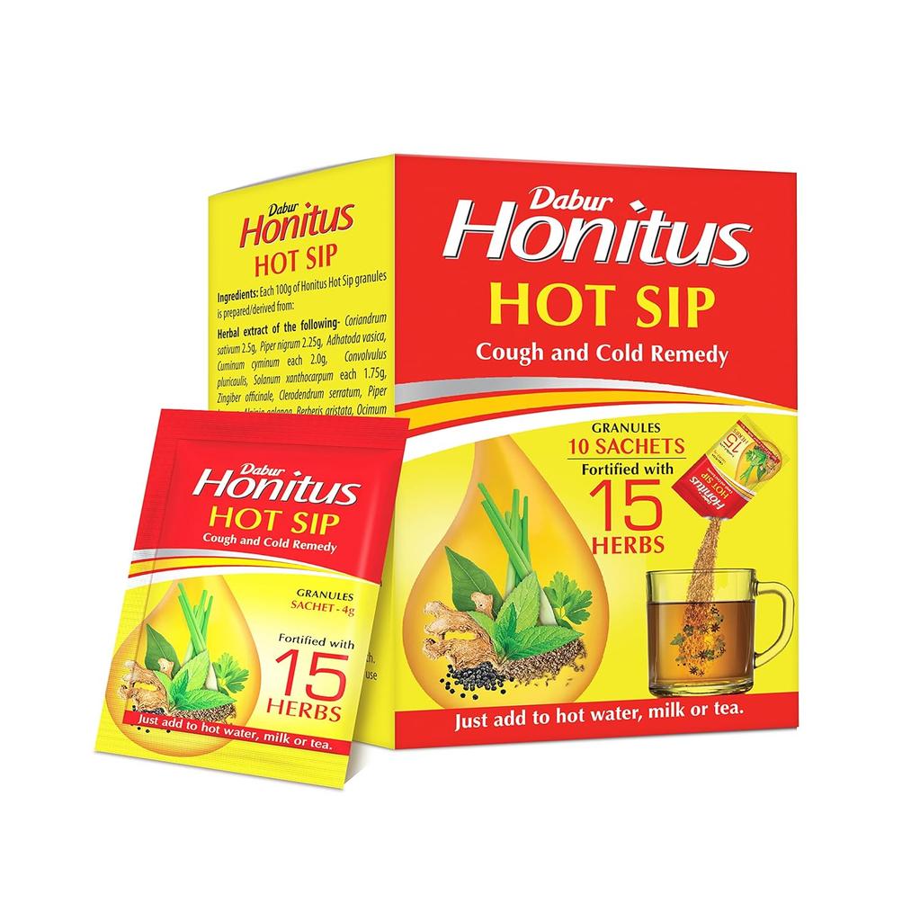 Dabur Honitus Hot Sip 30 Sachets 4g Ayurvedic Kadha Instant Cough Cold Relief Natural Herbal Drink