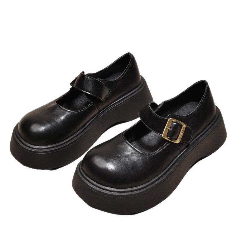 Thick-soled small leather shoes for women's autumn new models with one-word buckle Mary Jane shoes with skirts and single shoes
