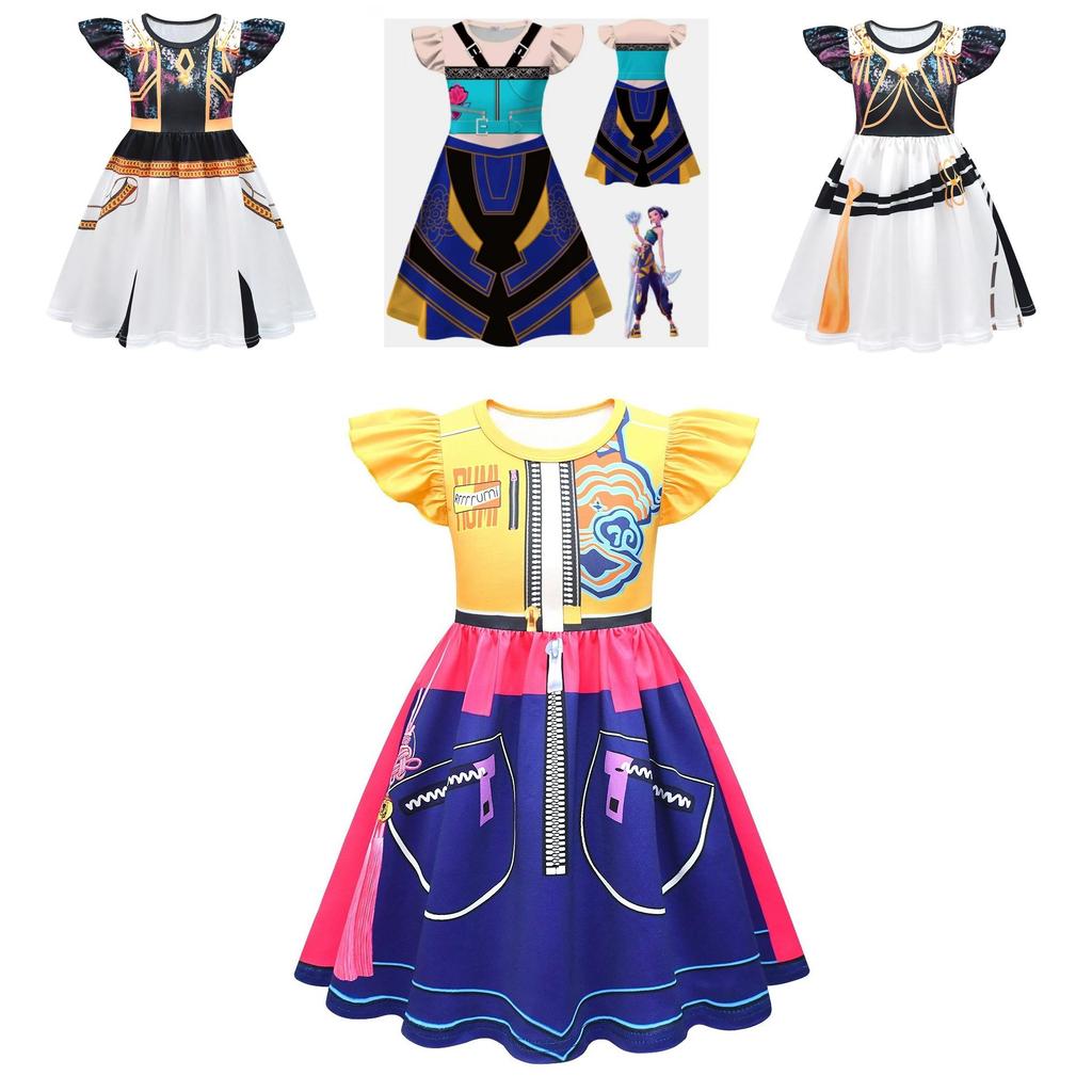 Kpop Demon Hunters Rumi Mira Zoey Kids Cosplay Dress With Flowy Sleeves And Cartoon Design For Play And Special Occasions