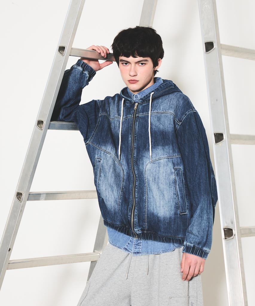 Annoyed Cut Brushed Denim Zip-Up Hoodie Lq1Ju032_Indigo