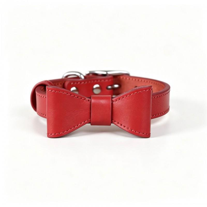 Pet Bow Genuine Leather Dog Collar Small Medium Dogs Multi-color Head Layer Cowhide