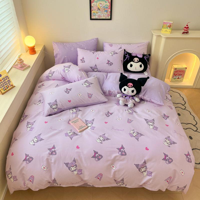 Hello Kitty All-Cotton Cute Cartoon Girl Fitted Sheet & Duvet Set - 4-Pc Dorm Style