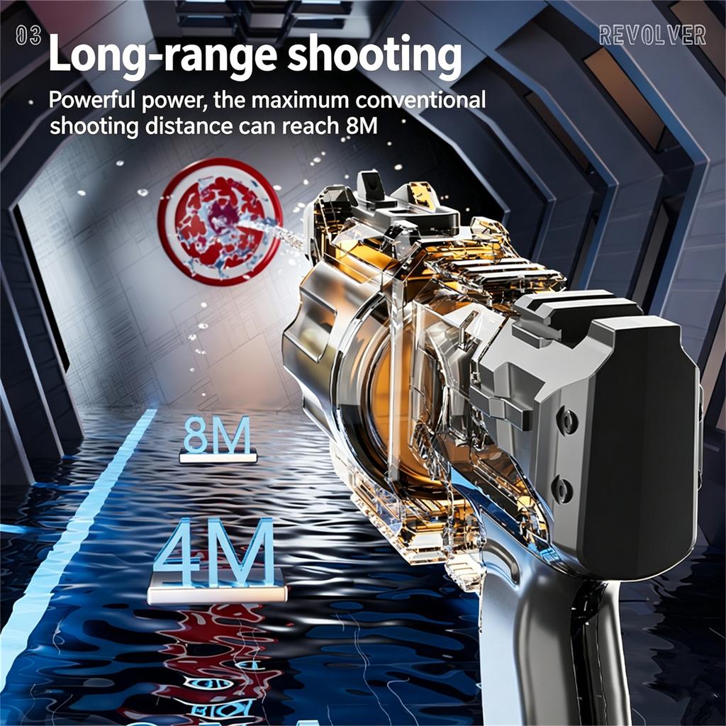 Electric Revolver Water Gun with Mechanical Rotation and Automatic Reloading Battery Powered Outdoor Water Toy for Kids Summer Water Play Activities