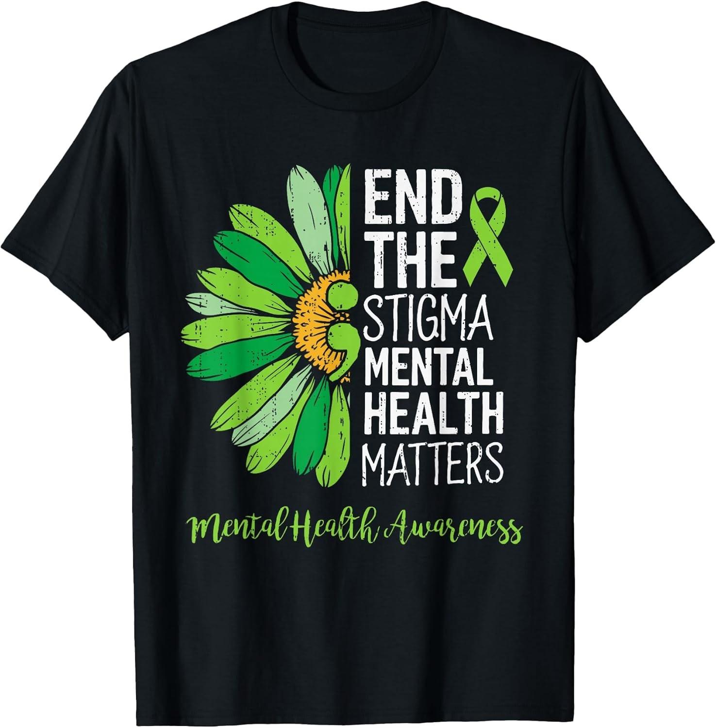 NEW End The Stigma Mental Health Matters Awareness Brain T-Shirt S разноцветный
