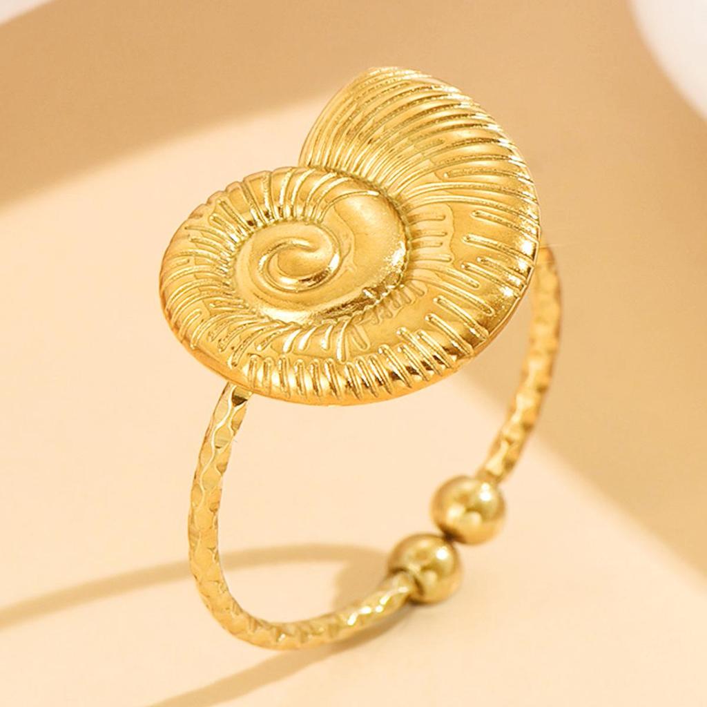 Stainless Steel Seashell Ring - Casual Vacation Marine Life Jewelry for Women