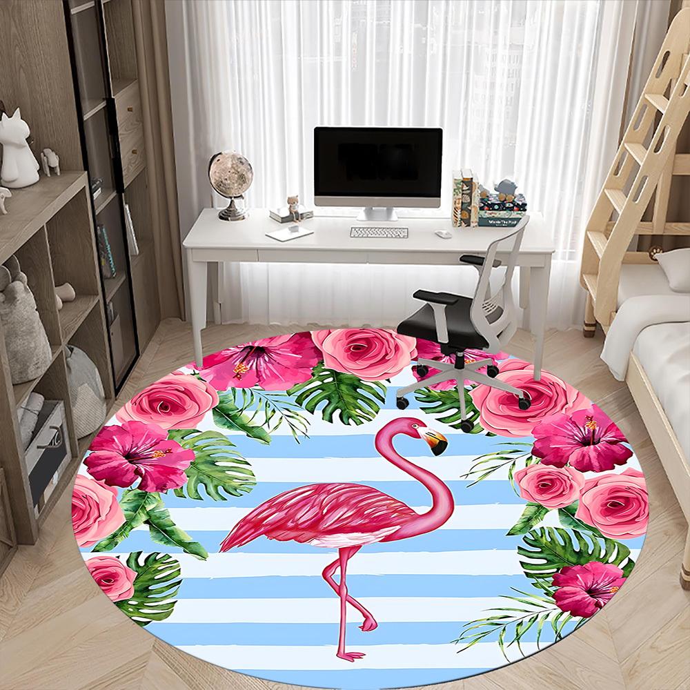 1pc Flamingo Tropical Flowers Chair Carpet for Office, Soft, Non-Slip Polyester Mat, Office, Living Room, Bedroom, Durable Polyester Yy251207094